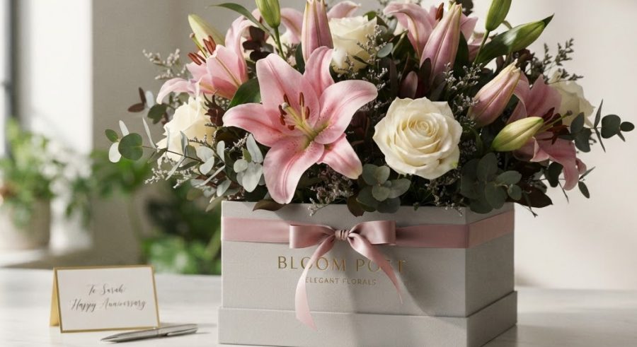 Lily & Rose Box Arrangement — alternate view